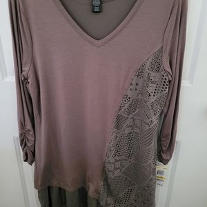 Warm taupe spring top with layers Style & Co.